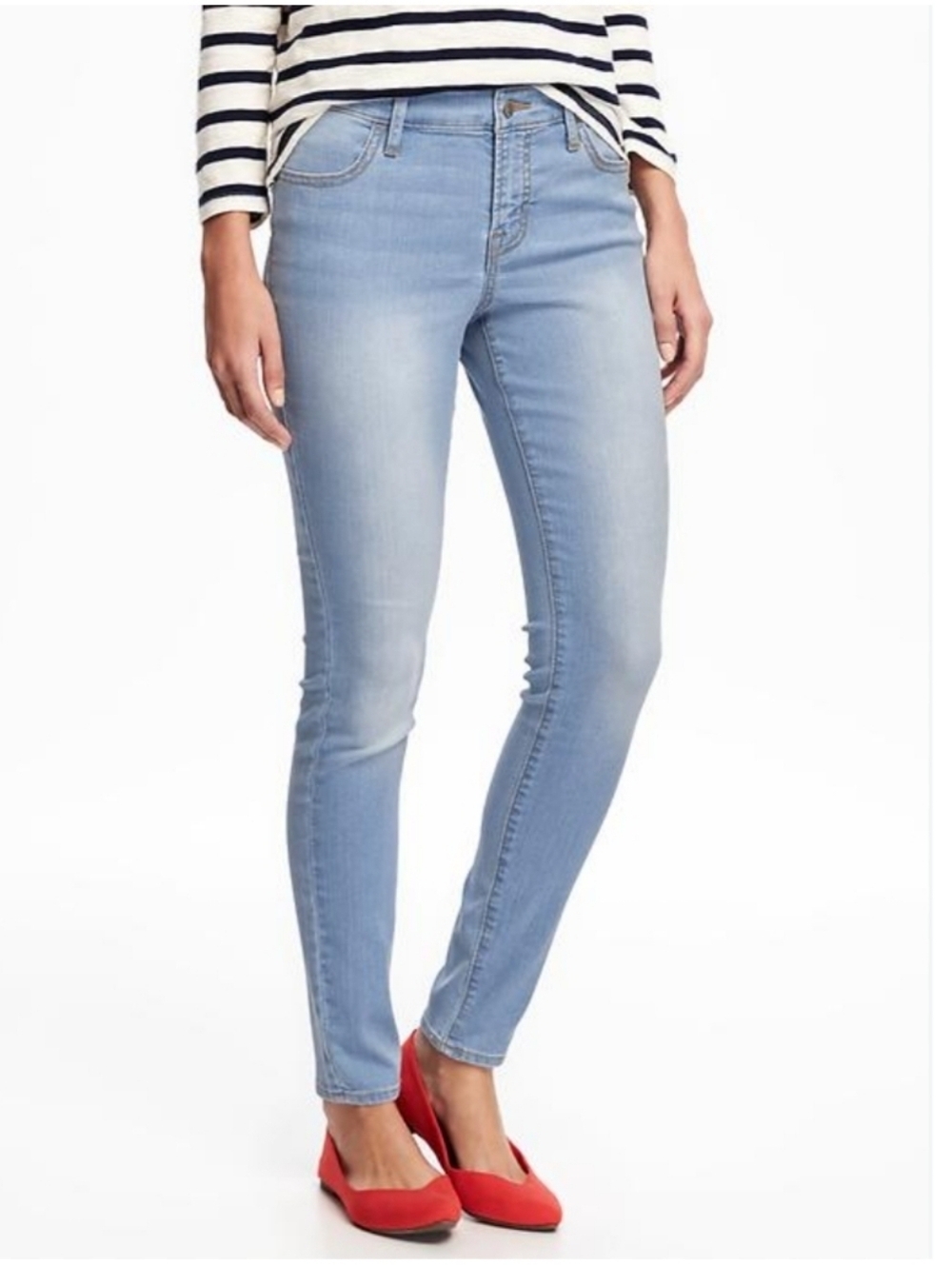Old Navy Mid Rise Super Skinny Stretch Jeans Womens Light Blue Sz 4 Tall 28x31